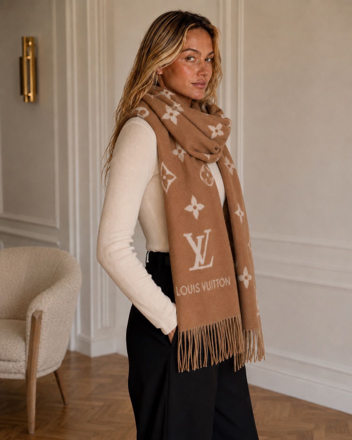 Louis Vuitton Reykjavik Scarf – Sable Beige – 100% Cashmere