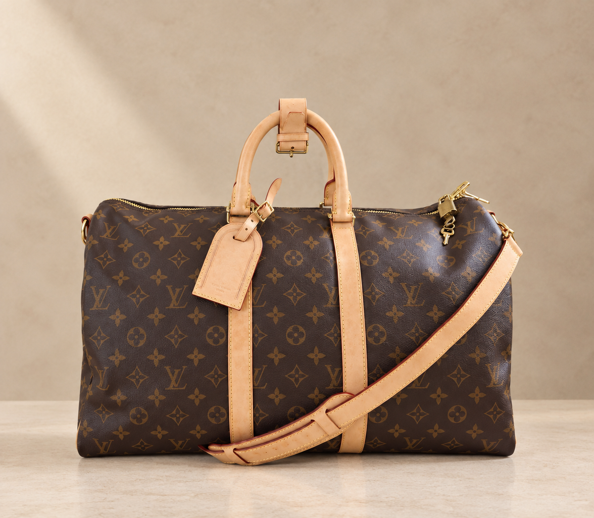 Louis Vuitton Keepall Bandoulière 45 M41418 in Monogram canvas with vachetta leather trim