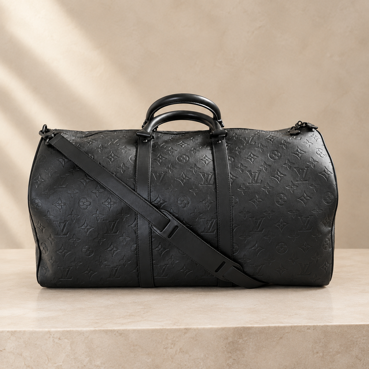 Louis Vuitton Keepall Bandoulière 50 black Monogram Shadow leather